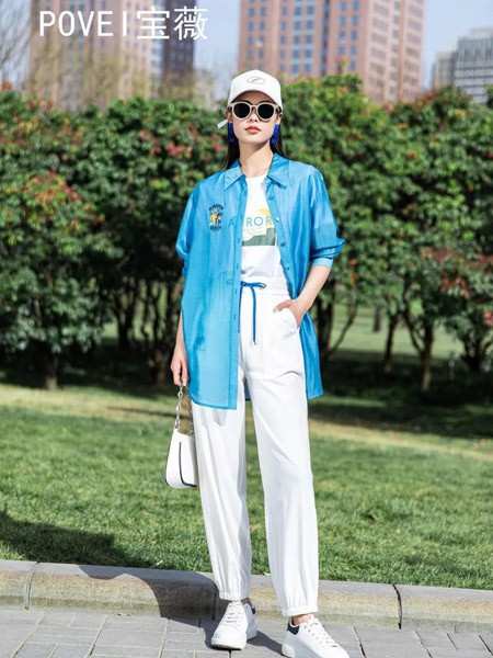 宝薇女装2023春夏季蓝色防晒衫