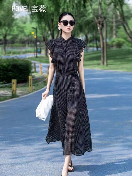 宝薇女装2023春夏季黑色衬衫