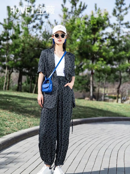 宝薇女装2023春夏季黑色工装裤