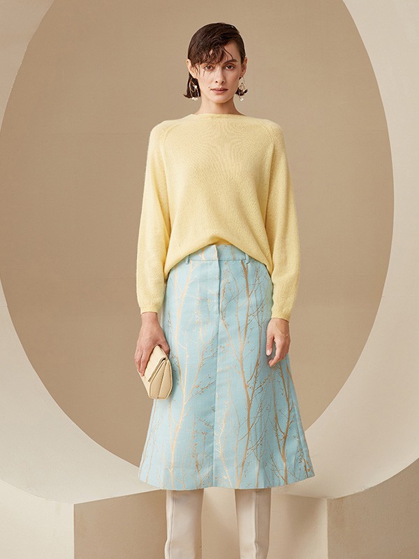 斐戈女装2022秋冬季黄色毛衣