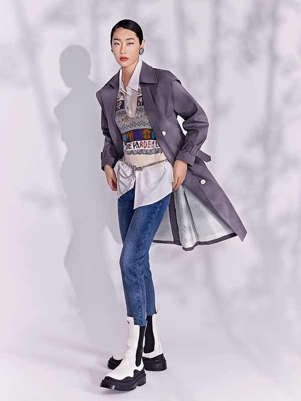 卡芙芮2023春夏季藏蓝色长裤