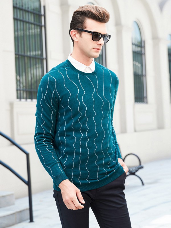 柏朗亚高男装2022秋冬季绿色针织衫