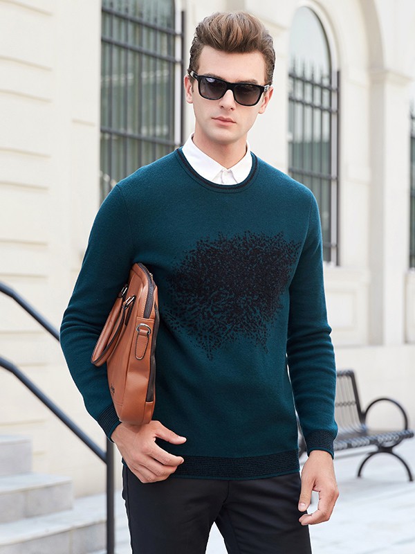 柏朗亚高男装2022秋冬季墨绿色针织衫