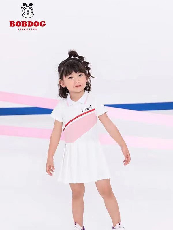 巴布豆童装2023春夏季白色连衣裙
