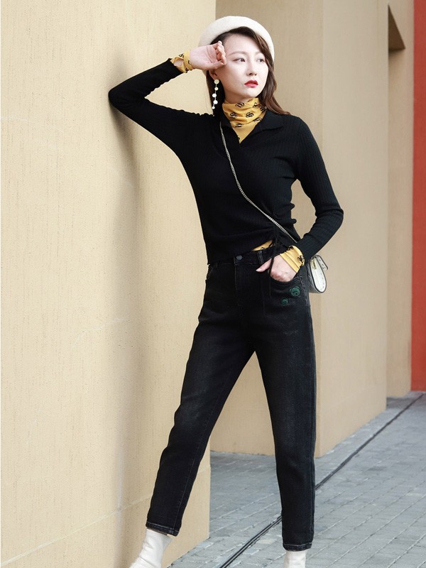 米珂拉女装2023春夏季黑色长裤