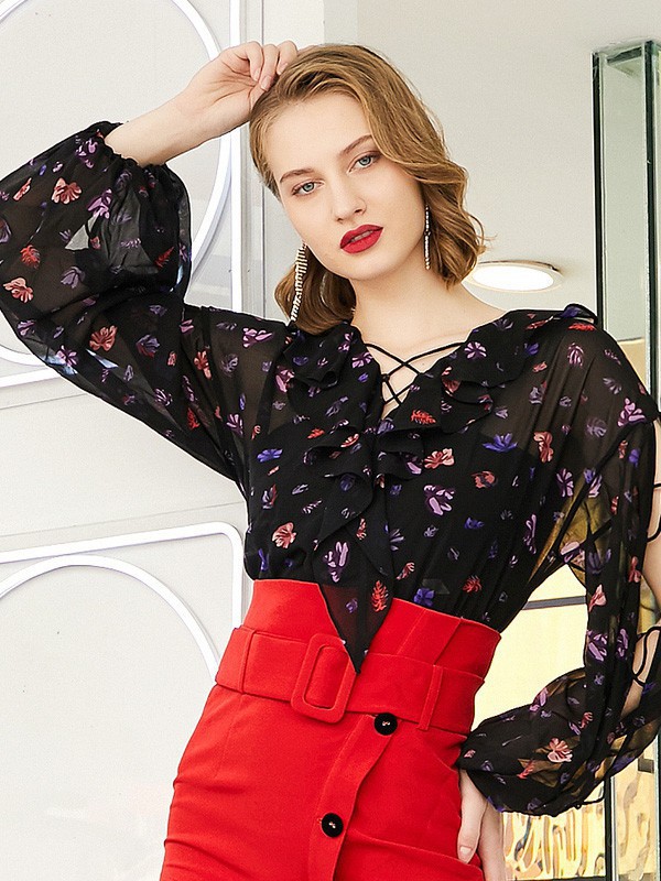 BAISIBCVOGA2023春夏季黑色雪纺衫