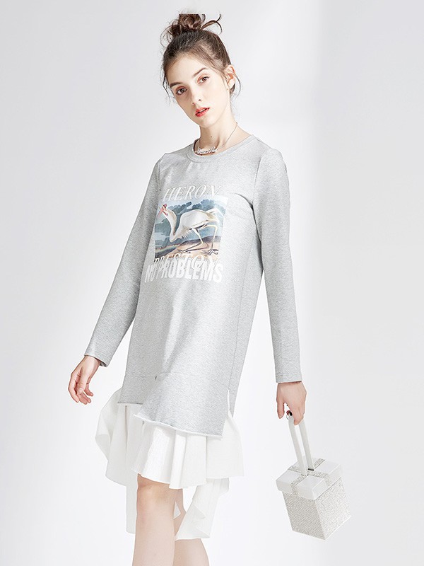 卡布依女装2022秋冬季灰色连衣裙