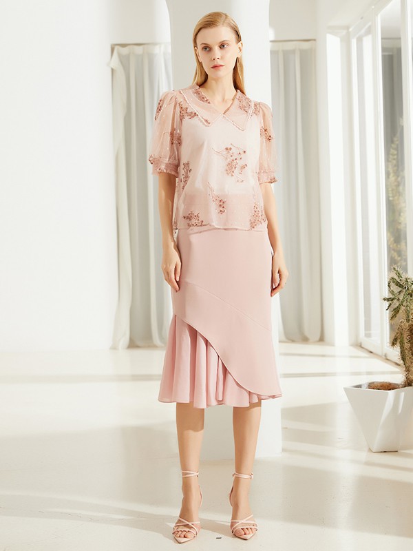 恒泽女装2023春夏季粉色半身裙