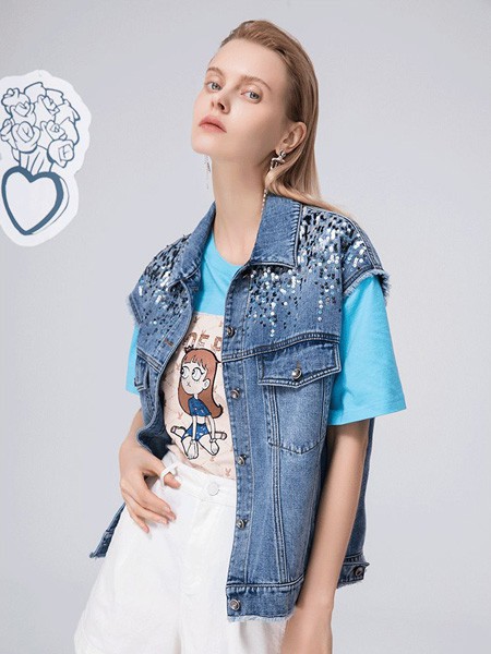 西纳维思女装2023春夏季蓝色T恤