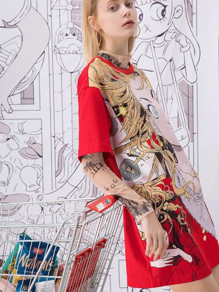 西纳维思女装2023春夏季红色连衣裙