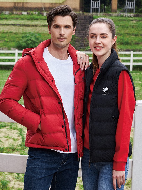 保罗诗丹男装2022秋冬季酒红色棉服