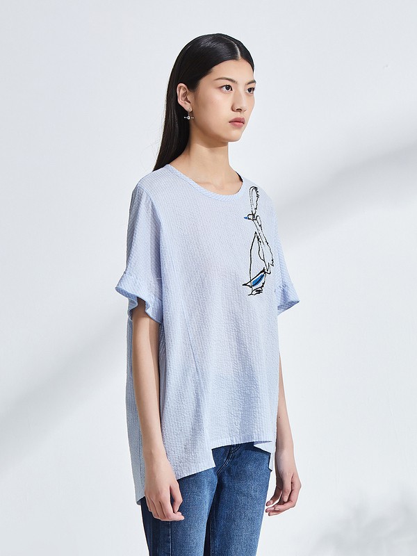 OTT女装2023春夏季蓝色T恤