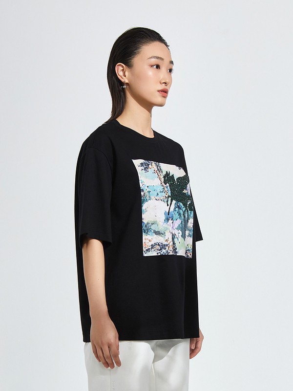 OTT女装2023春夏季黑色T恤