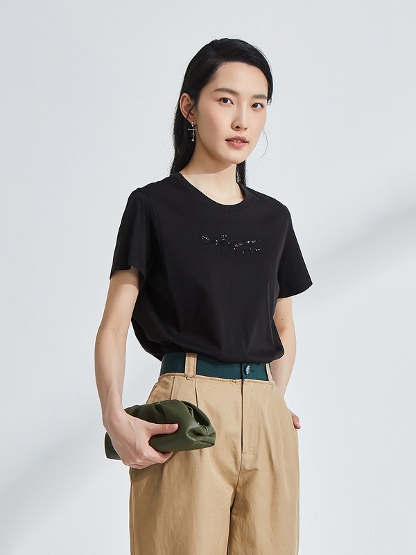 OTT女装2023春夏季黑色T恤