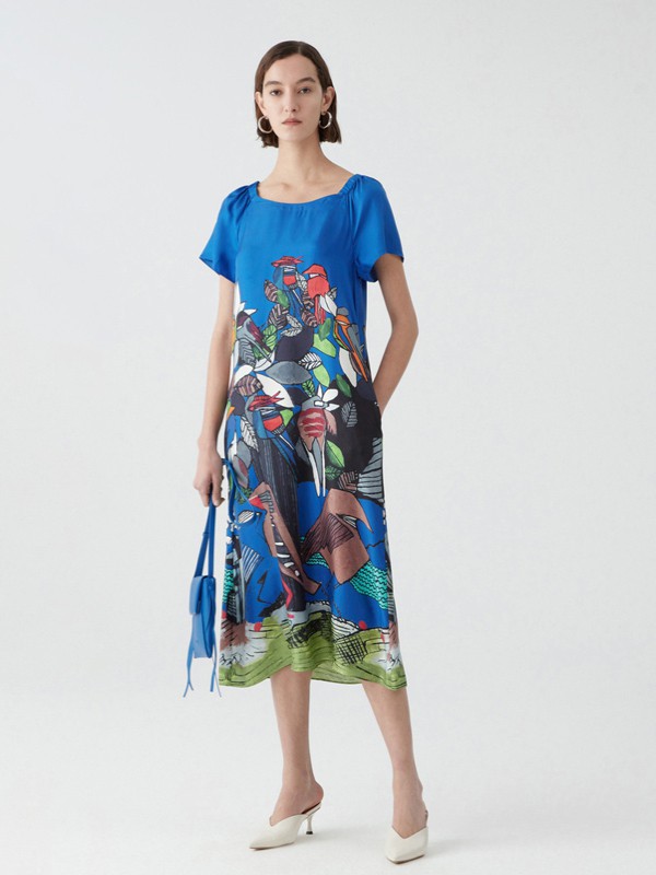 玛丝菲尔女装2023春夏季蓝色连衣裙