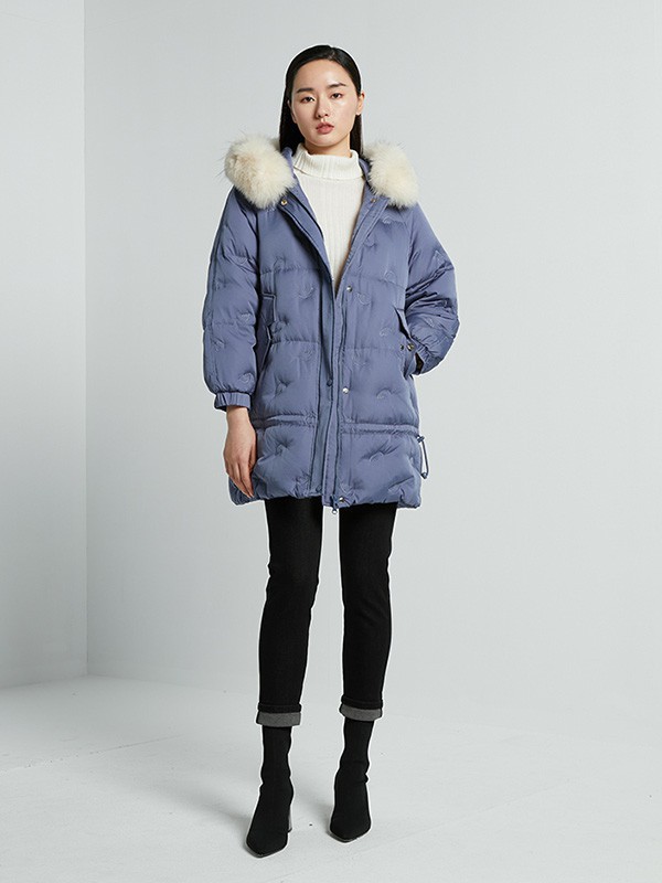 吉芬女装2022秋冬季蓝色棉服