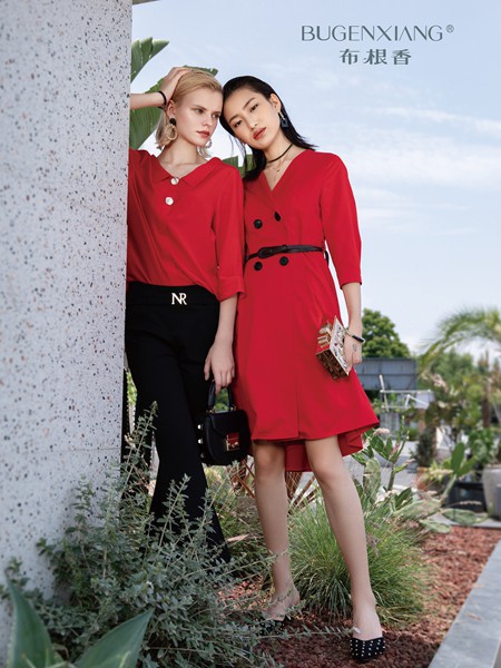 布根香女装2023春夏季红色衬衫