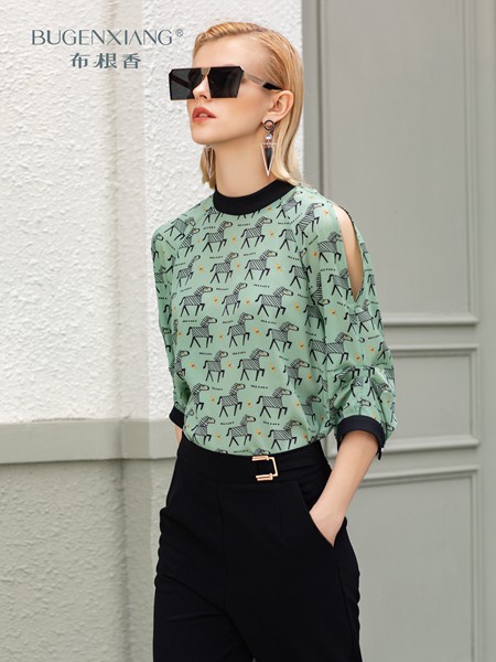 布根香女装2023春夏季绿色T恤