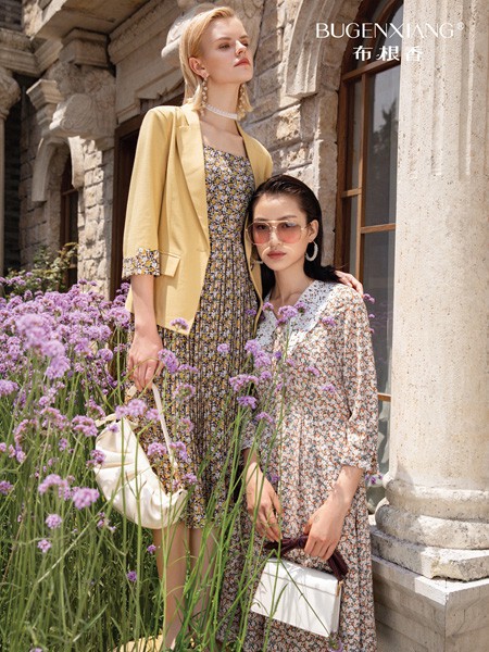 布根香女装2023春夏季白色连衣裙