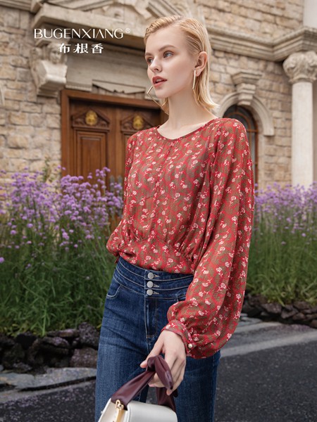 布根香女装2023春夏季红色T恤