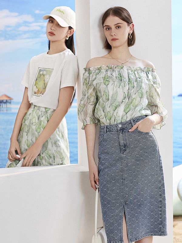 百图女装2023春夏季白色T恤