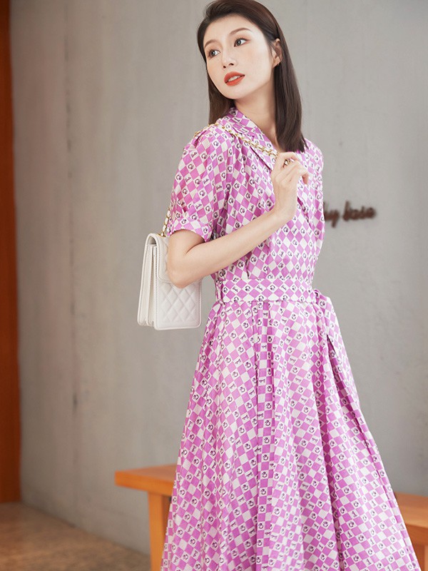 卡蔓女装2023春夏季粉色连衣裙