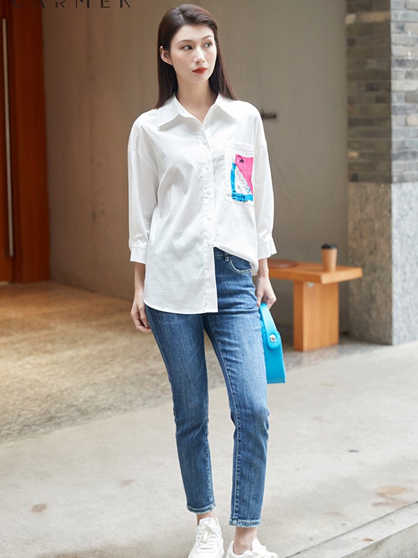 卡蔓女装2023春夏季白色衬衫