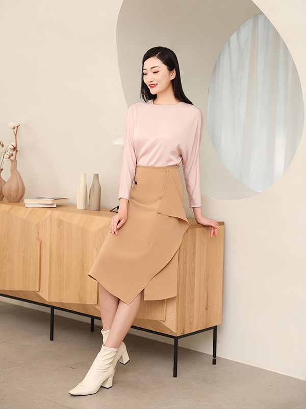 卡蔓女装2023春夏季粉色衬衫