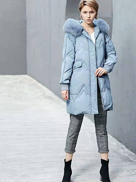 蜜汐薇儿女装2022秋冬季蓝色羽绒服