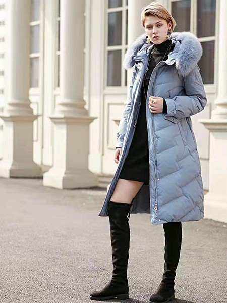 蜜汐薇儿女装2022秋冬季蓝色羽绒服