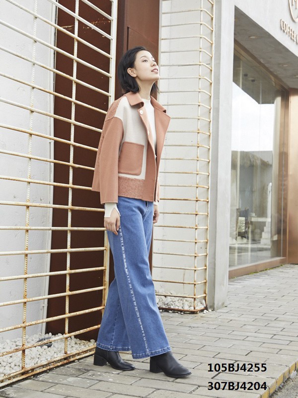 嘉彩女装2022秋冬季藏蓝色阔腿裤