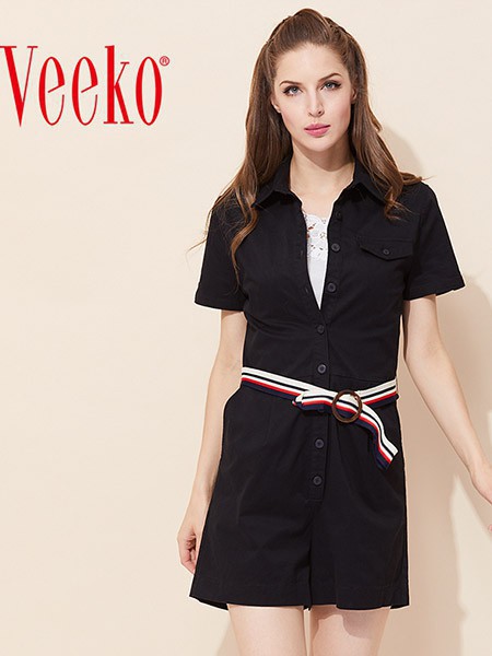 VEEKO2023春夏季黑色连衣裙