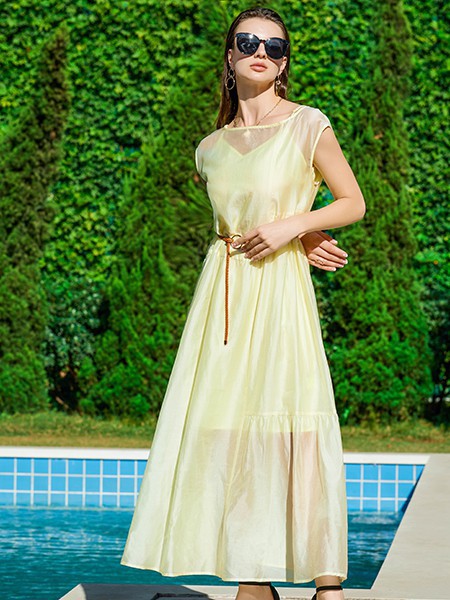 例格2023春夏季黄色连衣裙