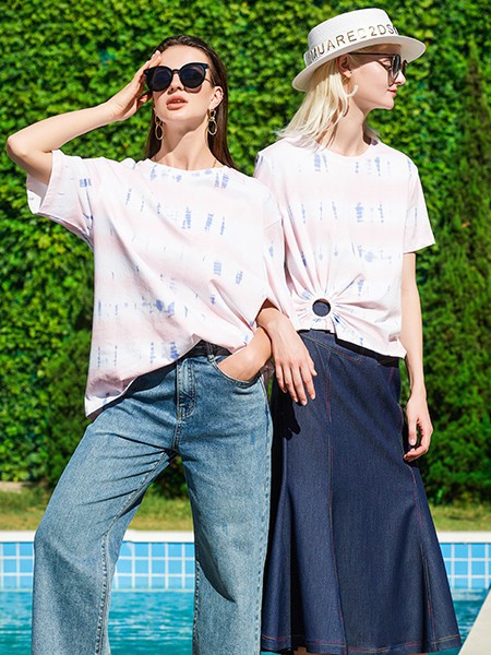 例格女装2023春夏季粉色T恤