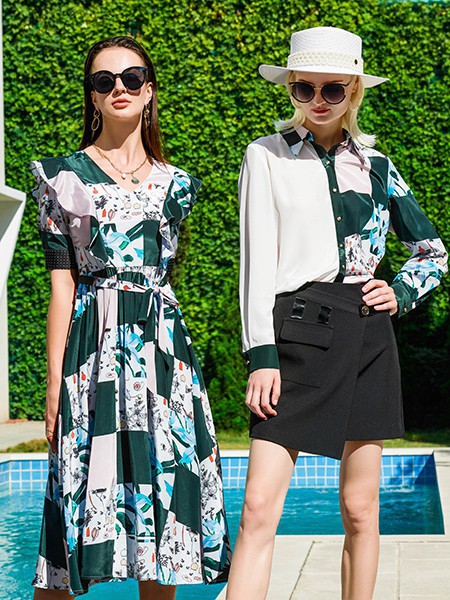 例格女装2023春夏季墨绿色连衣裙