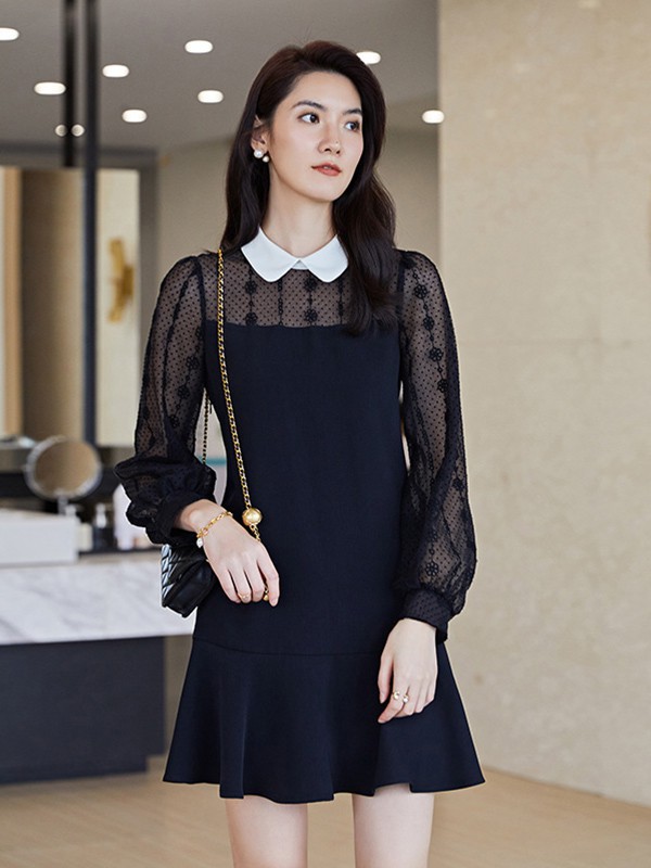 永恒颜色女装2023春夏季黑色连衣裙