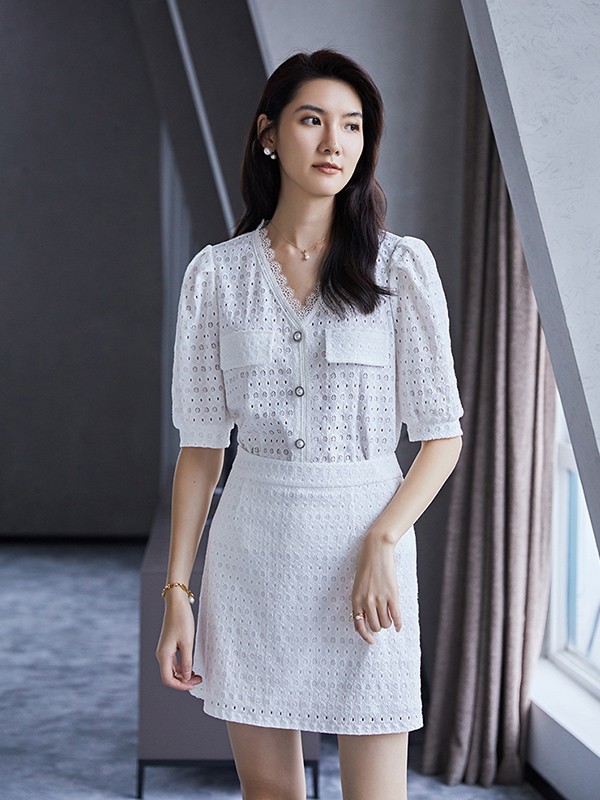 永恒颜色女装2023春夏季白色短裙