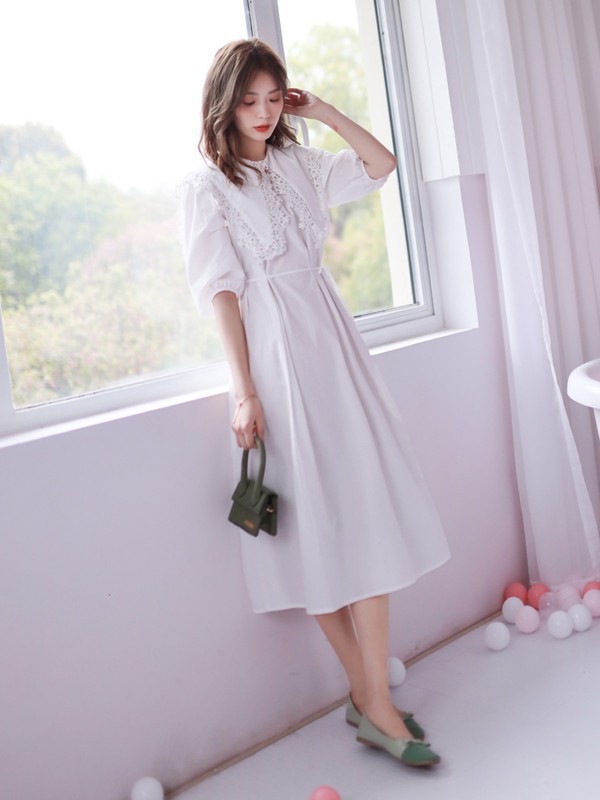 永恒颜色女装2023春夏季白色连衣裙