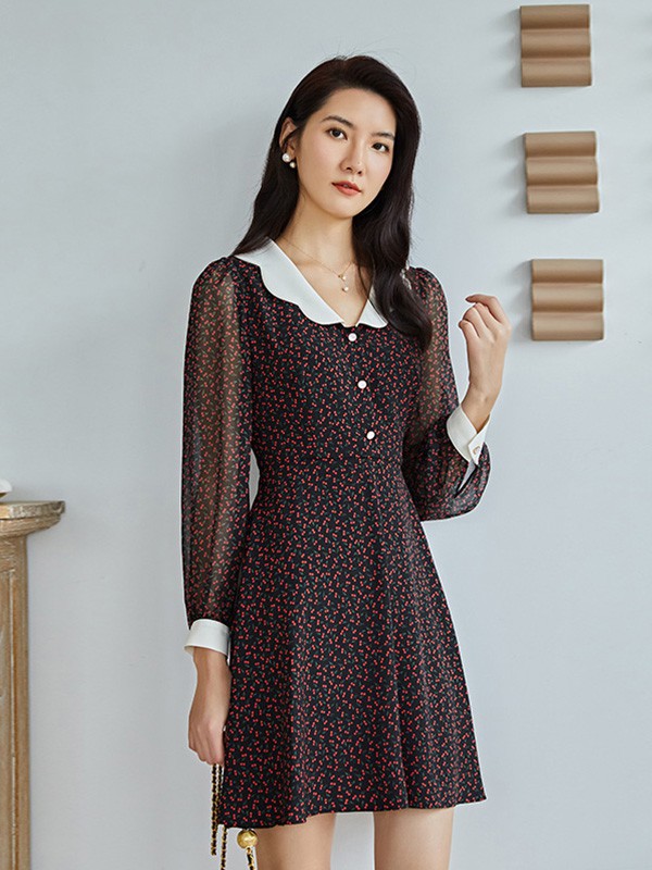 永恒颜色女装2023春夏季咖啡色连衣裙