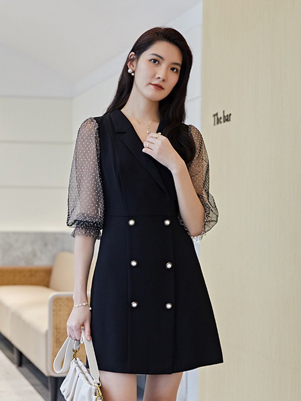 永恒颜色女装2023春夏季黑色连衣裙