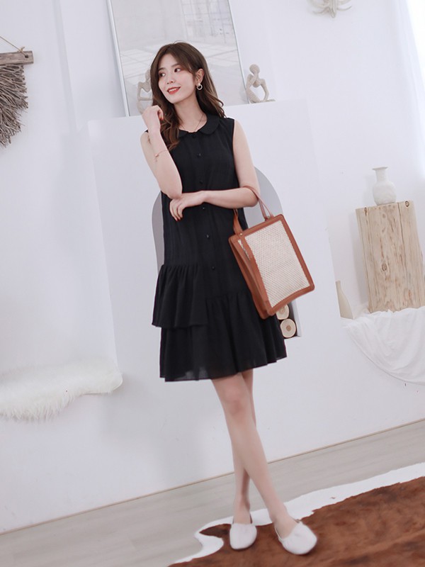 永恒颜色女装2023春夏季黑色连衣裙