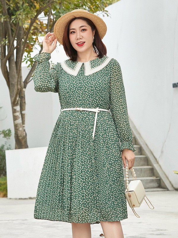 纤莉秀女装2023春夏季绿色连衣裙