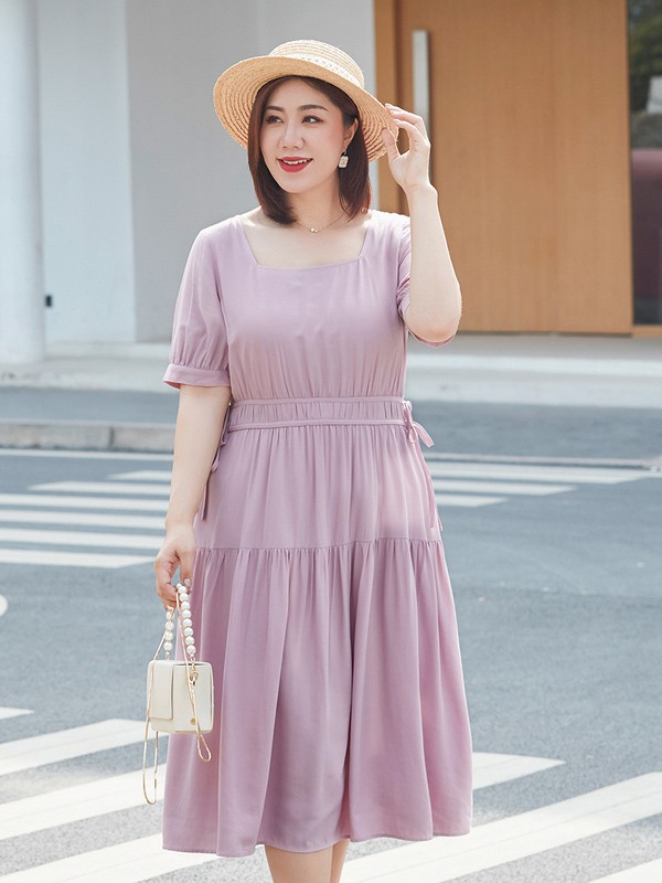 纤莉秀女装2023春夏季粉色连衣裙