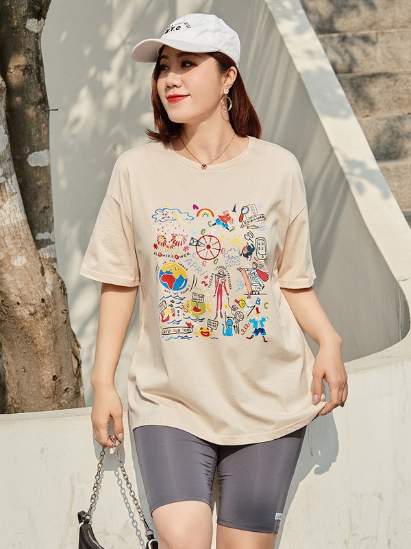 纤莉秀女装2023春夏季杏色T恤