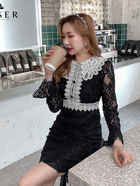 欧魅赛尔女装2023春夏季黑色连衣裙