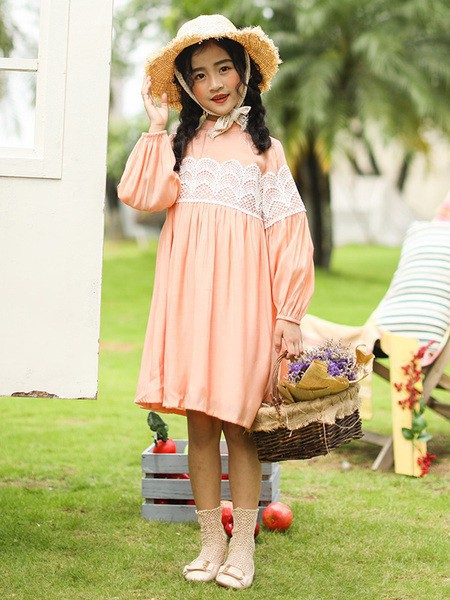 快乐丘比童装2023春夏季橙色连衣裙