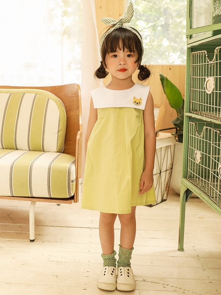 快乐丘比童装2023春夏季绿色连衣裙