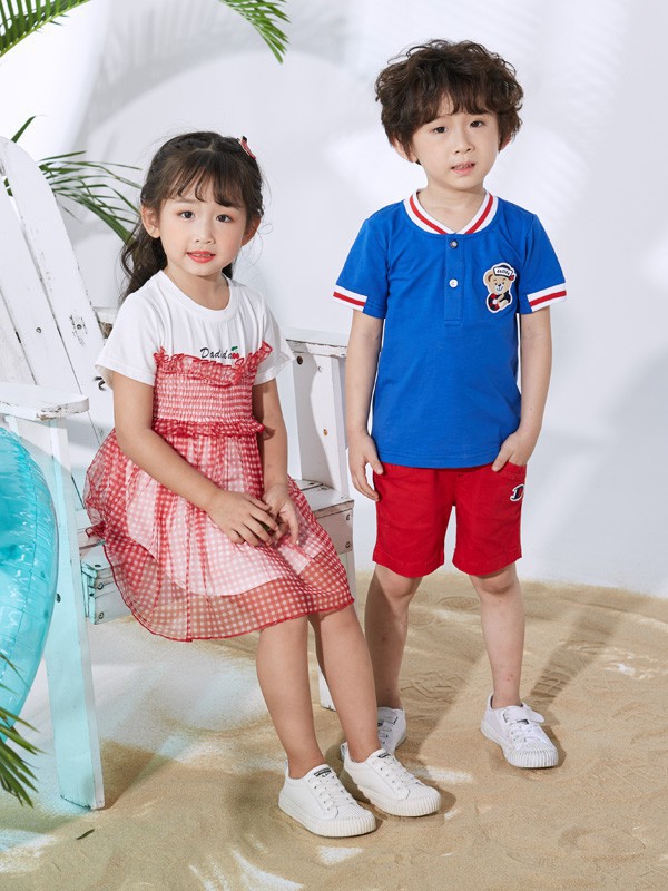 嗒嘀嗒童装2023春夏季蓝色T恤