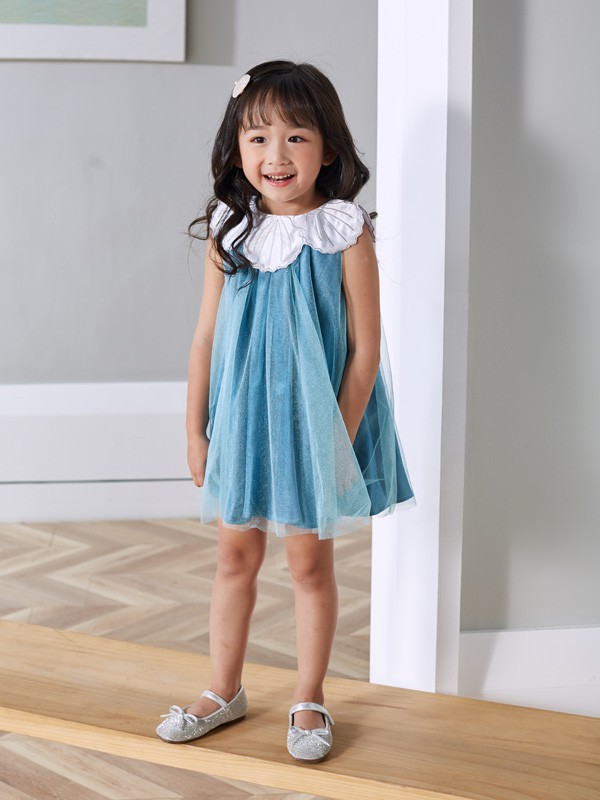 嗒嘀嗒童装2023春夏季蓝色连衣裙