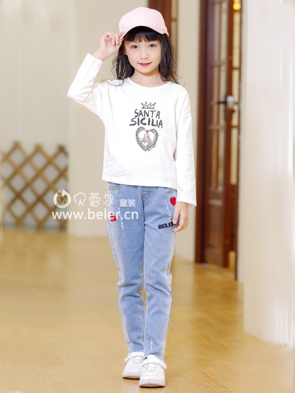 贝蕾尔童装2023春夏季白色T恤